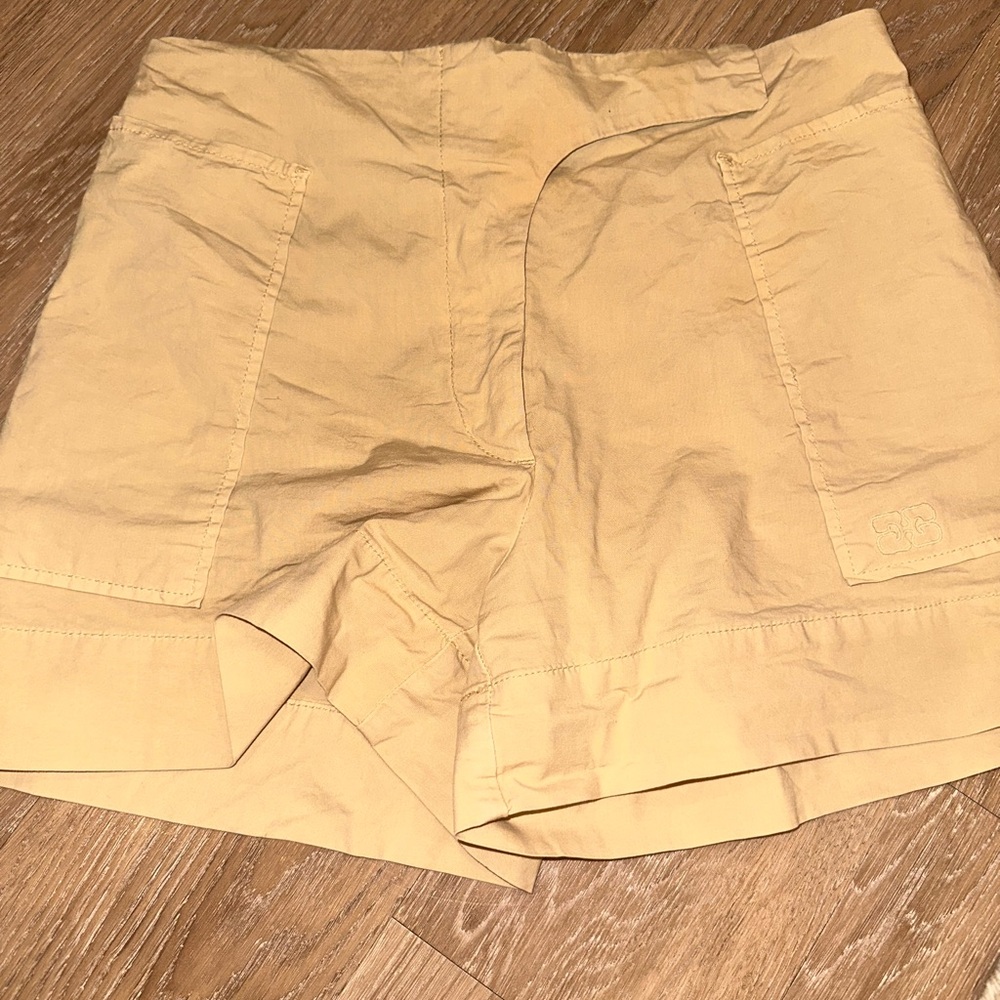 Ganni Khaki Cargo Shorts with Belt Loops
